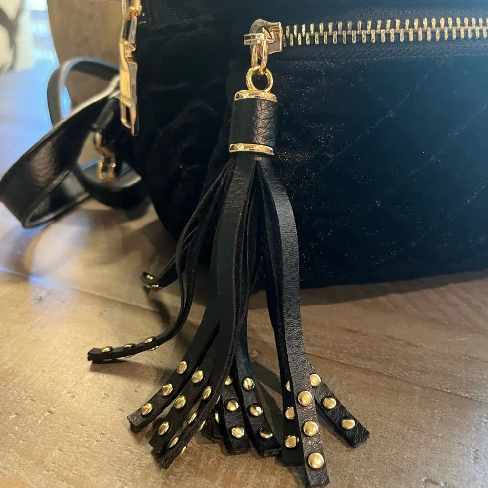 bebe Black Quilted Velvet Mini Backpack with Gold Hardware - Picture 5 of 10